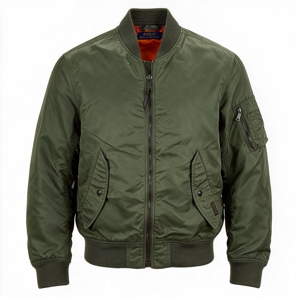 NWOT Polo Ralph Lauren MA-1 Bomber Jacket Mens M Olive Green Orange Flight #3022
